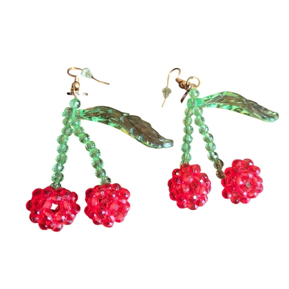 Susan Alexandra Beaded Cherry Earrings Classic Lolita Fruit Whimsical Summer